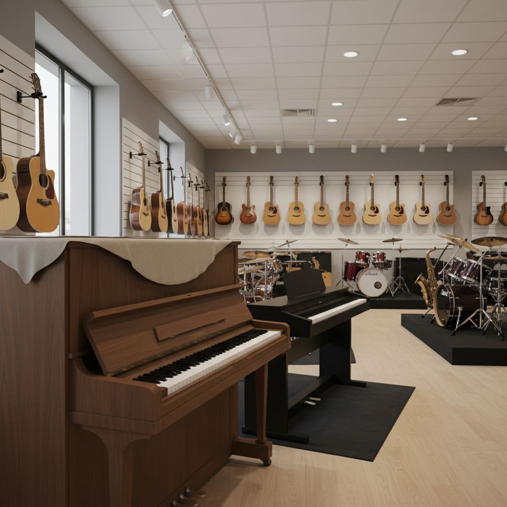 Pianos and keyboards in the showroom